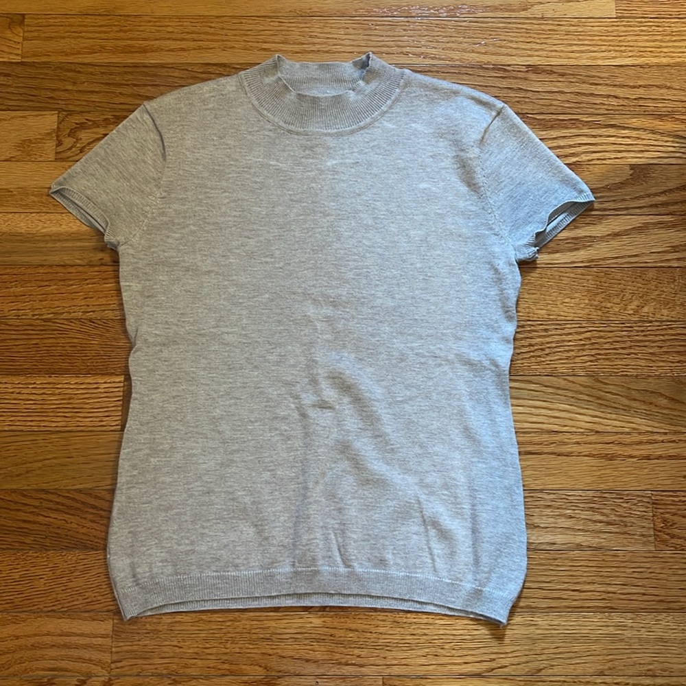 Philosophy Ribbed Hem Short Sleeve Thin Sweater